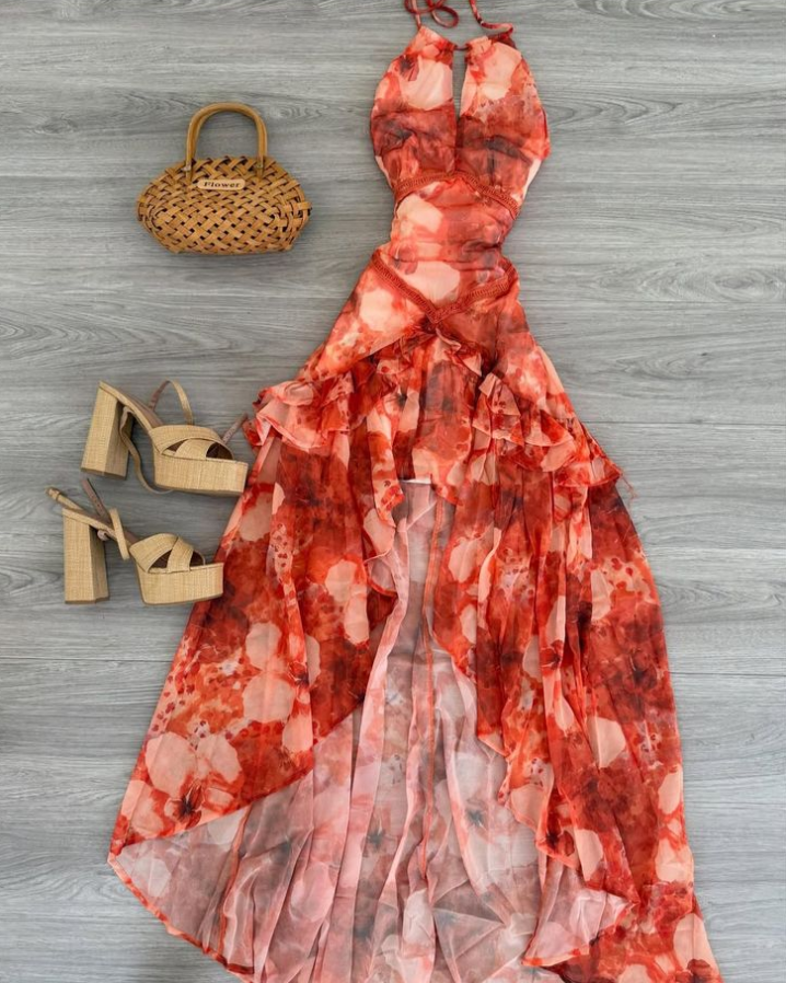 Retro Orange Prom Gown , Pretty Chiffon Maxi Party Dress Summer Dress RS1313