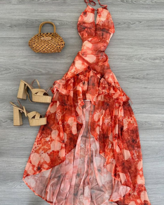 Retro Orange Prom Gown , Pretty Chiffon Maxi Party Dress Summer Dress RS1313