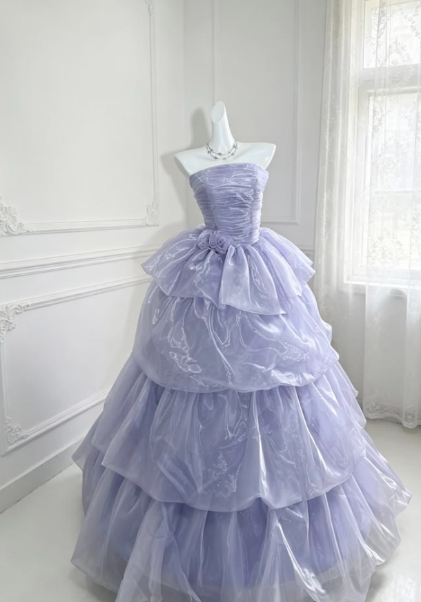 Elegant Purple Ruffled Prom Gown , Silky Maxi Evening Dress Quinceanera Dress RS1318