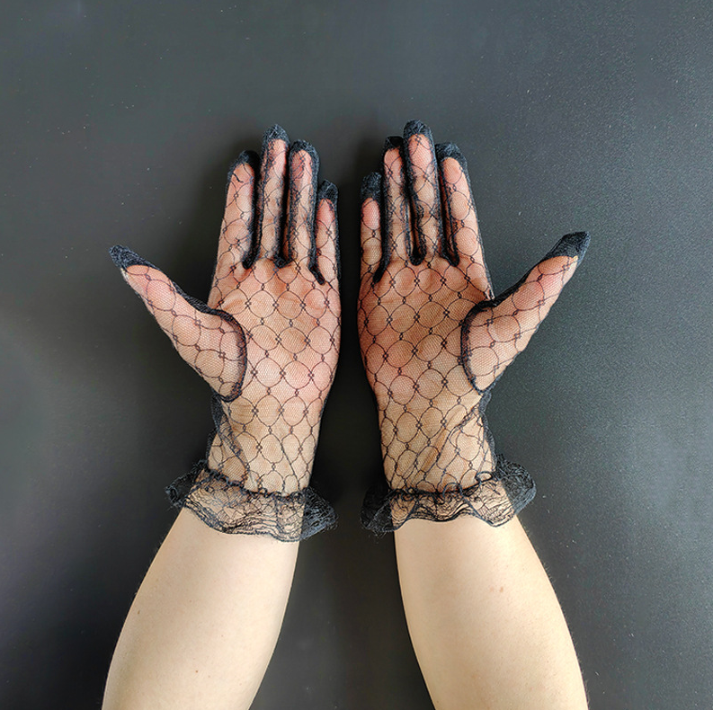 Short lace gloves sexy mesh retro elegant bride wedding photo performance dress     S6257