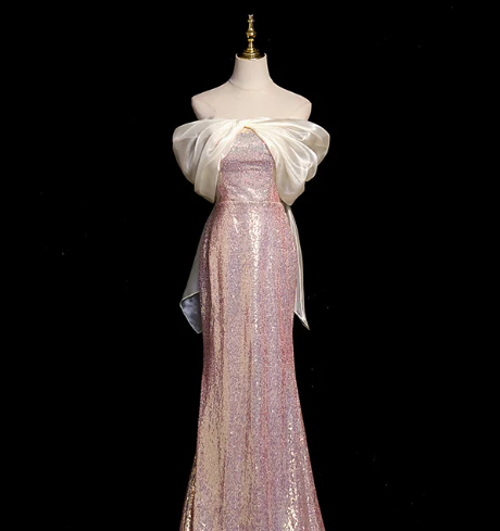 Elegant Pink Sequins Prom Gown , Glitter Maxi Evening Dress RS1319