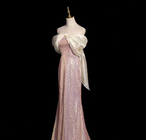 Elegant Pink Sequins Prom Gown , Glitter Maxi Evening Dress RS1319