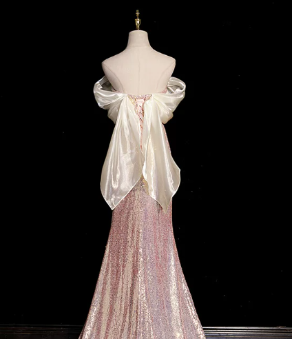 Elegant Pink Sequins Prom Gown , Glitter Maxi Evening Dress RS1319