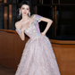 Dreamy Champagne Prom Gown , Feather Decor Elegant Beaded Maxi Evening Dress RS1322