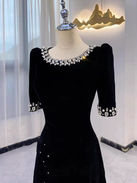 Elegant Black Prom Gown , Beaded Maxi Evening Dress RS1323