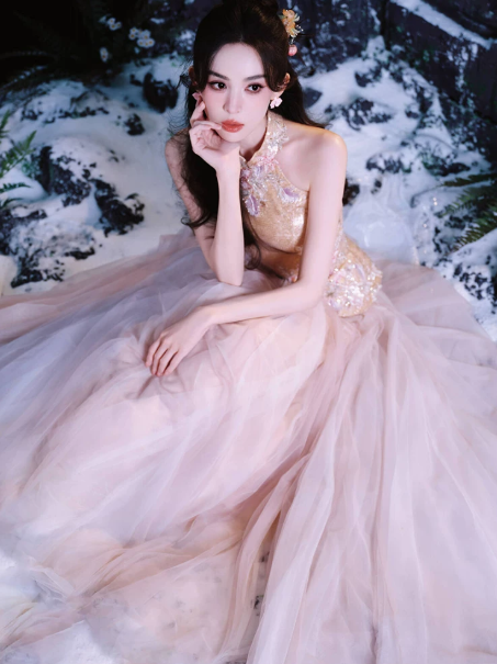 Elegant Pink Prom Gown , Tulle Embroidery Maxi Evening Dress Birthday Dress RS1324