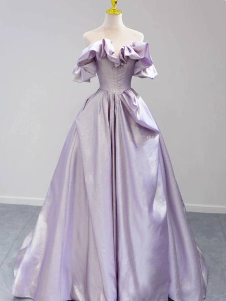 Dreamy Lavender Prom Gown , Silky Satin Maxi Evening Dress RS1328