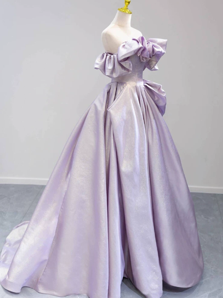 Dreamy Lavender Prom Gown , Silky Satin Maxi Evening Dress RS1328