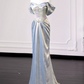 Elegant Ivory Prom Gown , Silky Satin Beaded Maxi Evening Dress RS1330