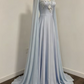 Elegant Pale Blue Prom Gown , Silky Satin Applique Maxi Evening Dress RS1332