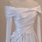 Elegant White Prom Gown , Silky Satin Applique Maxi Evening Dress RS1333