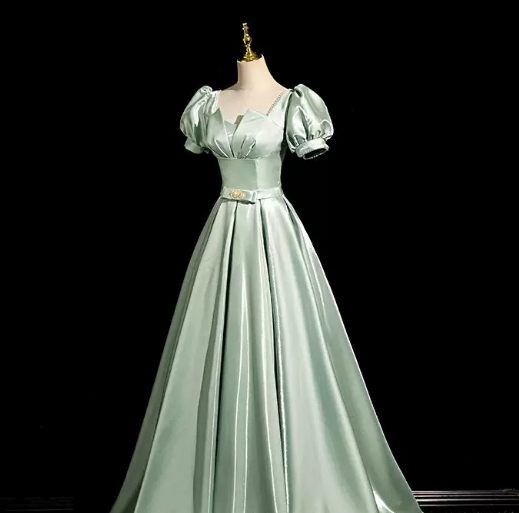 Elegant MInt Green Prom Gown , Pretty Satin Silky Maxi Evening Dress RS1337