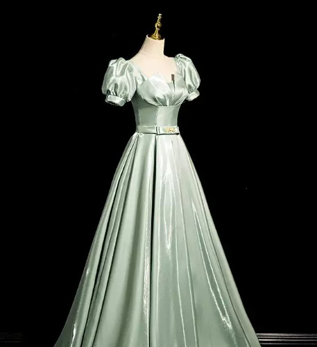Elegant MInt Green Prom Gown , Pretty Satin Silky Maxi Evening Dress RS1337