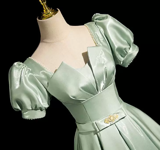 Elegant MInt Green Prom Gown , Pretty Satin Silky Maxi Evening Dress RS1337