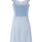 2025 Summer New Blue Plaid Lace Square Neck Short Sleeveless Dress R0969