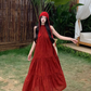 Travel wear red long skirt loose slim print skirt island vacation halter dress R1762