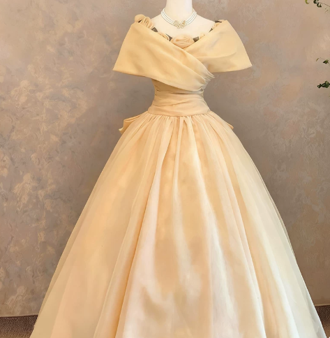 Elegant Pastel Yellow Prom Gown , Pretty 3D Floral Tulle Maxi Evening Dress RS1338