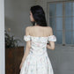 Floral shoulder pleated cute sexy homecoming dress R2507