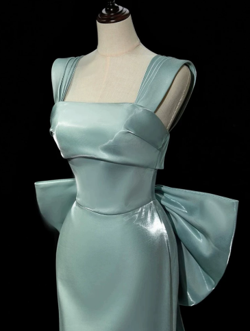 Sparkly MInt Green Prom Gown , Pretty Silky Bow Back Accessory Maxi Evening Dress RS1339