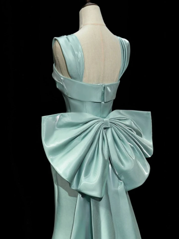 Sparkly MInt Green Prom Gown , Pretty Silky Bow Back Accessory Maxi Evening Dress RS1339