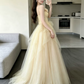 Sweet Pastel Yellow Prom Gown , Pretty Applique Tulle Maxi Evening Dress RS1340