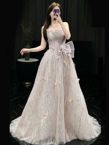 Dreamy Champagne Prom Gown , Pretty Tulle Maxi Evening Dress Celebrity Dress RS1342