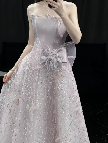 Dreamy Champagne Prom Gown , Pretty Tulle Maxi Evening Dress Celebrity Dress RS1342