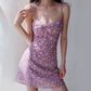 French Daisy Suspender Dress Retro Floral Waist Slimming Suspender Dress R2863