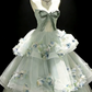 Dreamy Green Ruffled Prom Gown , Pretty Tulle 3D Floral Maxi Evening Dress RS1345