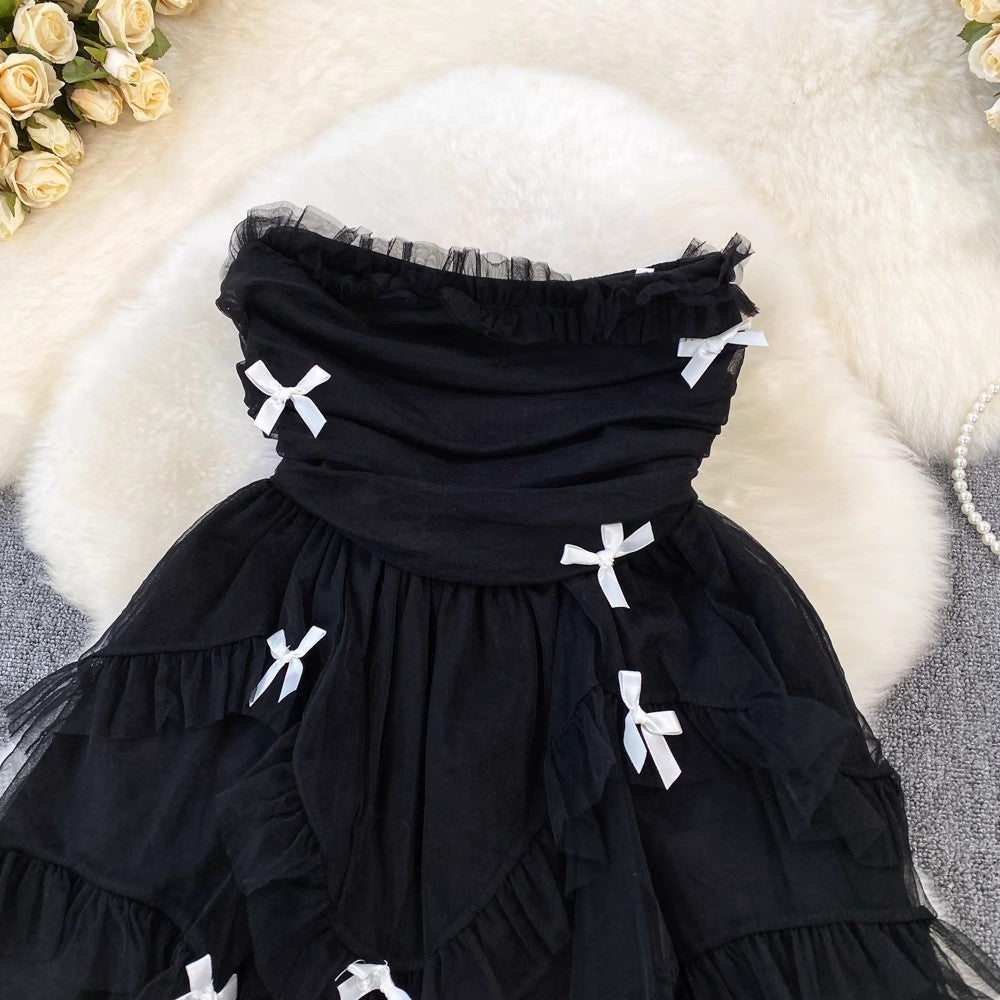 sweet bow tube top dress for women design princess dress        S4344