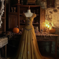 Brown halter-neck fitted waist elegant long sexy ball gown R8122
