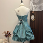 Green tube top waist retro high-end flower bud skirt short skirt homecoming dress R4274