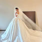White satin one-shoulder slim waist and plump skirt long bridal dress R6057