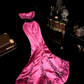 Rose pink strapless fitted waist bodycon sexy long ball gown R6935
