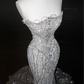 Silver sequined tube-top slim-waisted hip-hugging fishtail maxi skirt, prom dress R5661