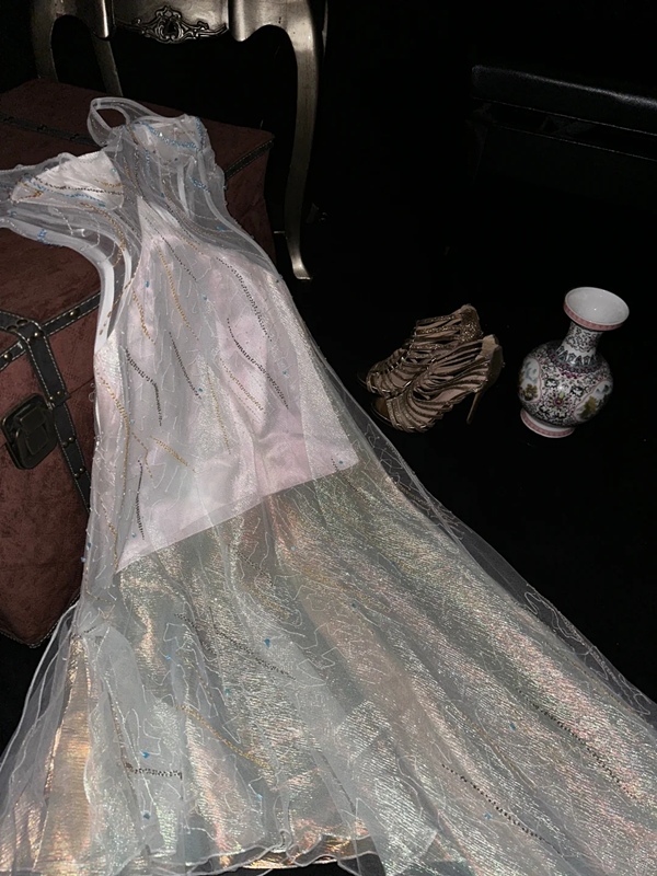 Light pink sexy fitted floral ball gown R7055