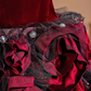 Red strapless, fitted, long ball gown with light pink and purple skirt; bridal gown R8377