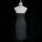 Black suspender polka dot pleated waist slim hip mid-length skirt homecoming dress R4923