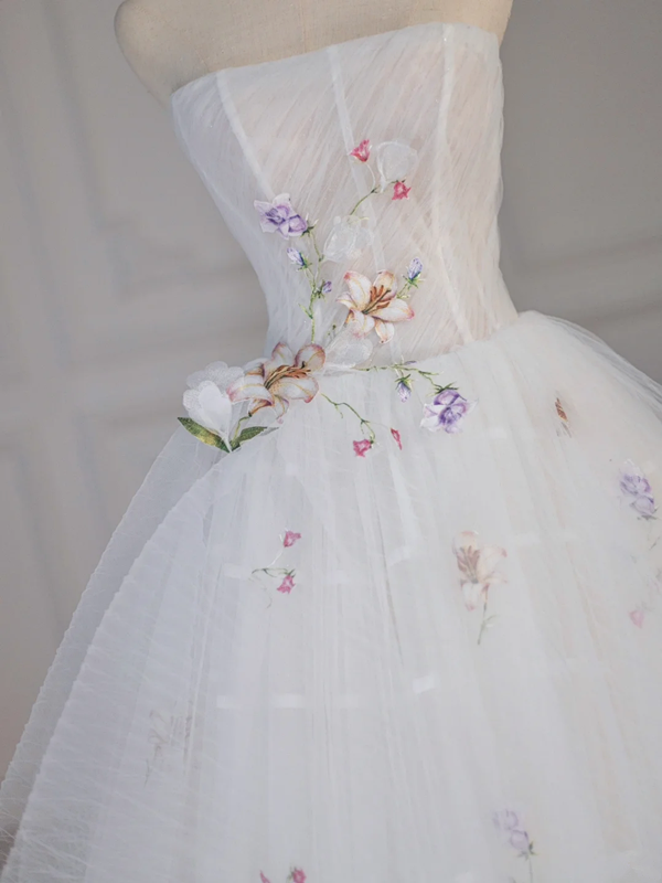 White tube top herringbone top flower puffy skirt long dress bridal dress R5858