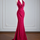 Rose pink halter neck fitted waist slimming sexy long ball gown R8149