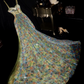 Yellow floral print halter-neck fitted long ball gown R7015