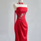 Red strapless, fitted waist, elegant long ball gown R8170