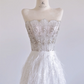 Silver strapless rhinestone-embellished fitted bodice with white A-line skirt, long ball gown/bridal dress R8286