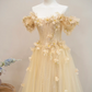 Apricot-colored off-shoulder fitted long ball gown R8892