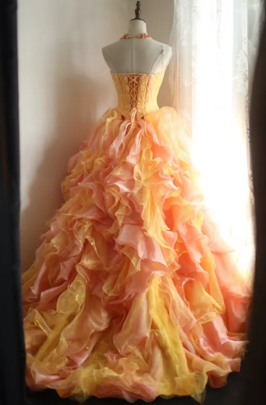 Yellow strapless fitted ball gown/bridal dress R6815