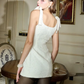 White suspenders slim waist hip sexy short skirt homecoming dress R4476