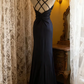 Navy blue halter-neck fitted long ball gown R6736