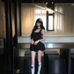 Black suspender waist slim top cake mini skirt suit homecoming dress R5084