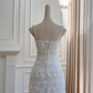 White suspenders three-dimensional flowers waist slimming short skirt homecoming dress R5045
