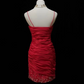Red suspenders slim waist pleated hip skirt homecoming dress R5226